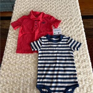 New Size 24 Months Carter's Red Polo and Navy Striped Onesie Set